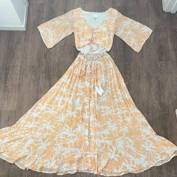 Skylar + Madison | Dresses | Skylar Madison Palms Print Cutout Maxi Dress  In Orange Peach | Poshmark